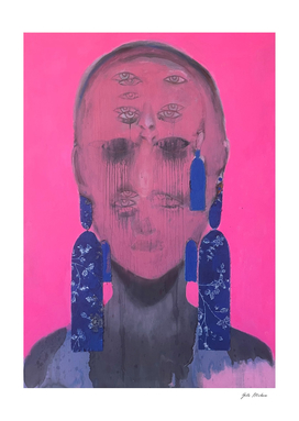 Pink abstracted face by Gela Mikava