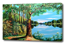 Painting landscape by the lake