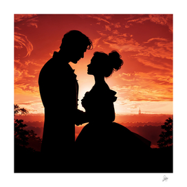 Couple silhouette at sunset