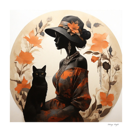 Boho Art, Silhouette of woman, cat