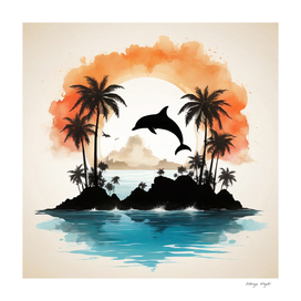 Boho art, Island with dolphins
