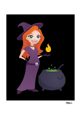 Pretty Witch with Cauldron