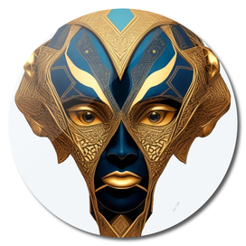 Alien Head in Gold and Blue -Graphic
