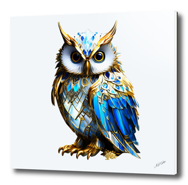 Crystal Owl in Gold, White and Blue