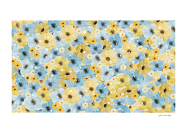 Blue and yellow flowers. Floral print