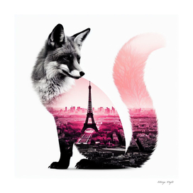 Fox silhouette and Eiffel Tower