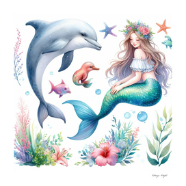 Mermaid and dolphin