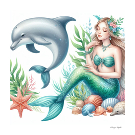 Mermaid and dolphin
