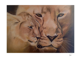 lionne et lionceau animal artwork