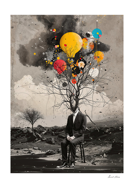 Surreal Collage Tree Head Balloons