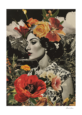 Woman and Flowers Collage