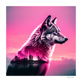 Wolf silhouette and Megapolis