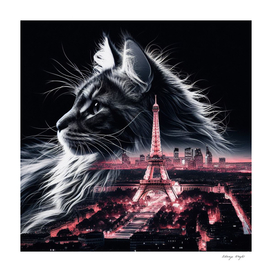 Maine Coon Сat and Eiffel Tower