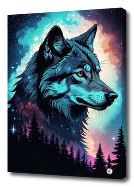 Silhouette wolf colorful