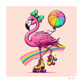 Flamingo with roller skates