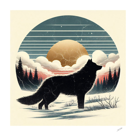 Lone Black Wolf - Midnight in Winter