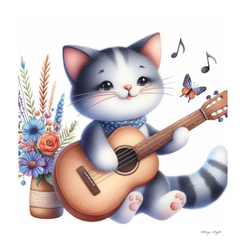 A cat playing a guitar