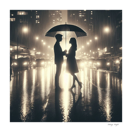 Couple of lovers under an umbrella