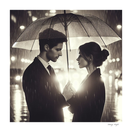 Couple of lovers under an umbrella