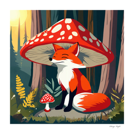 A small fox and fly agaric