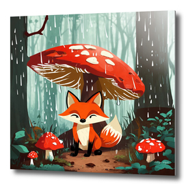 A small fox and fly agaric