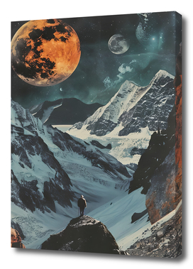 Retro collage consisting forest, mountain, man, moon
