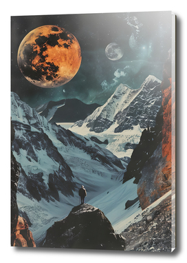 Retro collage consisting forest, mountain, man, moon
