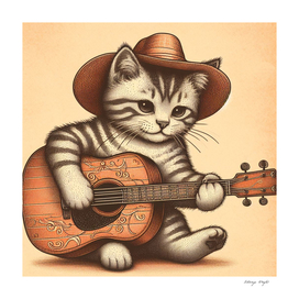 A cat playing a guitar