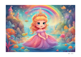Sweet little princess in the magic colorful sea