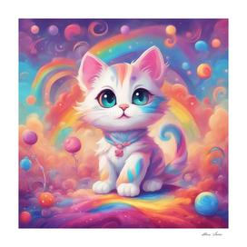 Beautiful colorful cat with rainbow for kids room poster