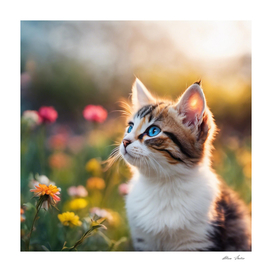 Cute kitty with flowers