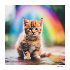 Cute little cat with rainbow colors
