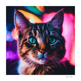 Cute colorful cat with neon lights