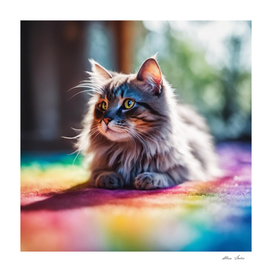 Cute colorful little baby cat with rainbow colors