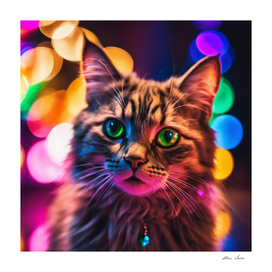 Cute colorful little cat with neon lights