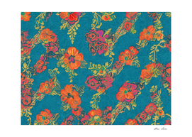 Blue Floral Poster With Pink Flowers and Orange Flowers