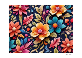 Colorful Floral Poster With Blue Flowers and Orange Flowers