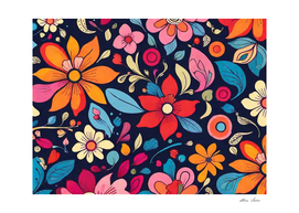 Floral Poster With Red Flowers and Orange Flowers