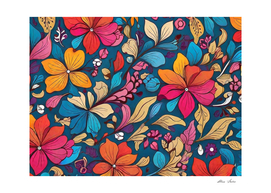 Colorful Floral Poster With Pink Flowers and Orange Flowers