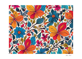 Floral Poster With Blue Pink and Orange Flowers