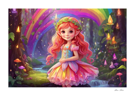 Little Colorful Elf Girl in The Magic Forest