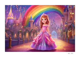 Cute Princess with Rainbow Colors in a  Fantasy World