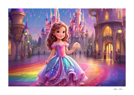 Princess with Rainbow Colors and Beautiful Castle Fantasy