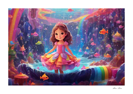 Cute Princess in Colorful Ocean Fantasy Poster Fairy Tale