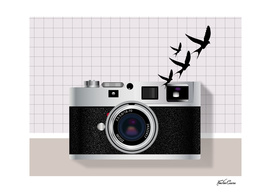 vintage camera and birds