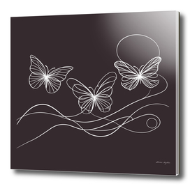 Three flying butterflies continuous line drawing