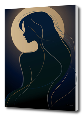 Blue silhouette of a girl with the moon2
