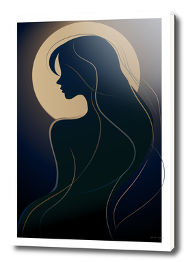 Blue silhouette of a girl with the moon2