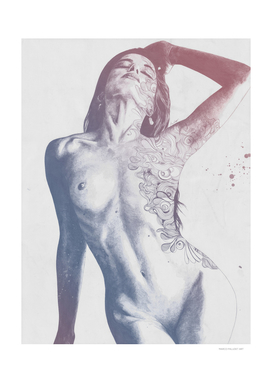 Chiara red blue | doodle tattoo girl erotic drawing