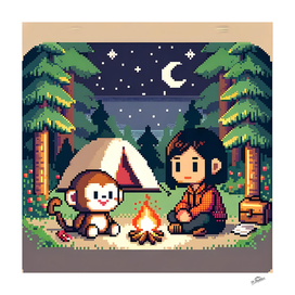 Campfire Friendship: A Pixel Night Under the Stars